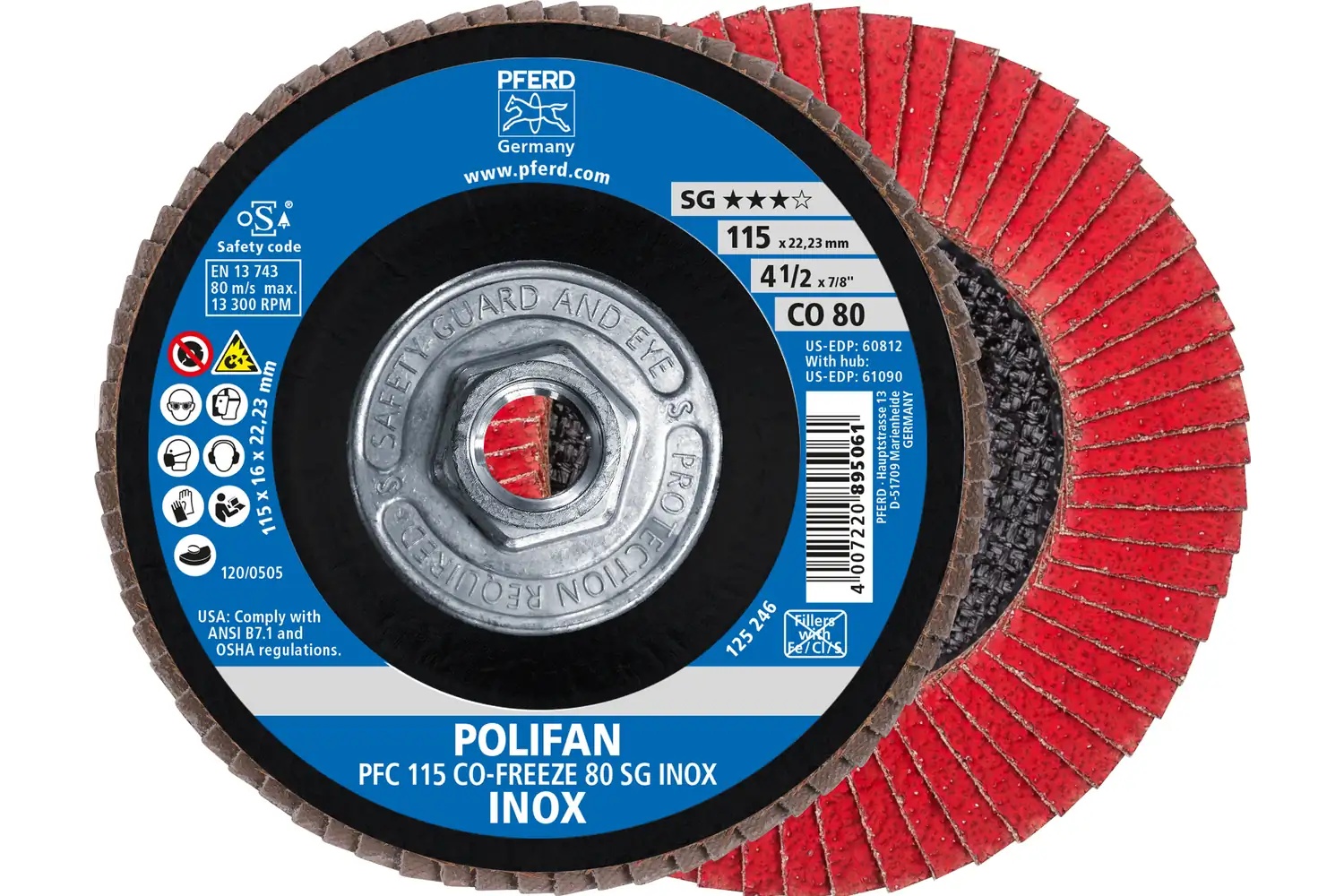 Picture of Pferd Flap Disc, 4-1/2" x 5/8-11, CO-Freeze SG Inox, 80 Grit, T29, Conical, Ceramic